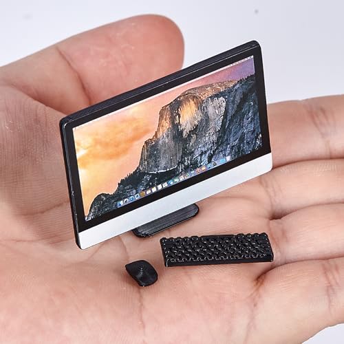 Dollhouse Furniture Accessories Computer Laptop, 1/12 Scale Miniature Stuff Things Doll House Mini Play Set Accessories 3 Pcs