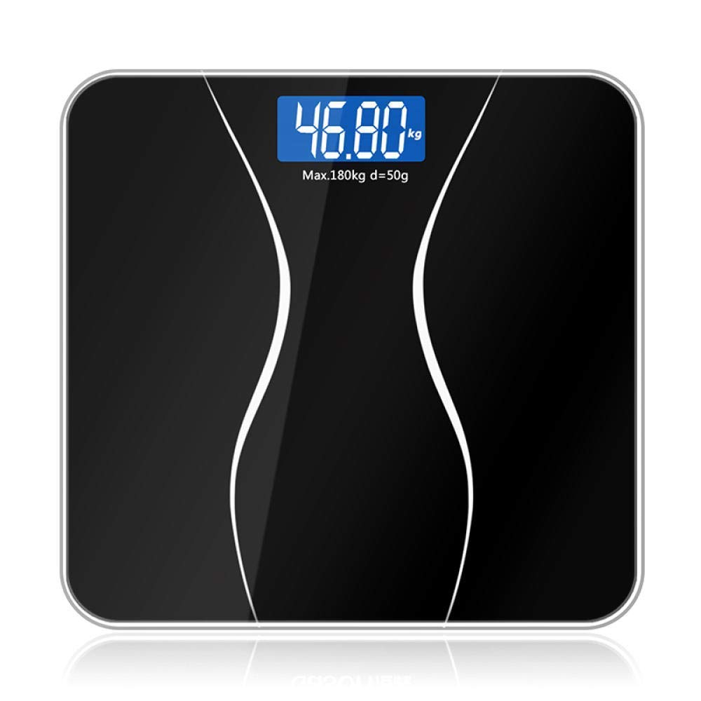 Waga łazienkowa, podłogowa, szklana, inteligentna, elektroniczna, cyfrowa waga do użytku domowego, bariatryczna, wyświetlacz LCD, 180 kg/50 g, waga czarna(
