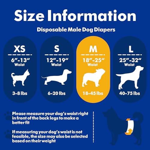 Image of MICOOYO Male Dog Diapers, Disposable Male Dog Wraps with Wetness Indicator, Super Absorbent | Leak Proof Doggie Diapers for Incontinence, Marking, Puppy Training, M,18-25-inch Waist, 50 Counts