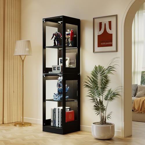 YU YUSING Vitrine Colonne en Verre avec Lumière Intelligente LED pour Collection, Armoire de Vitrine Moderne avec 4 Étagères, Mangathèque, Bibliothèque,...