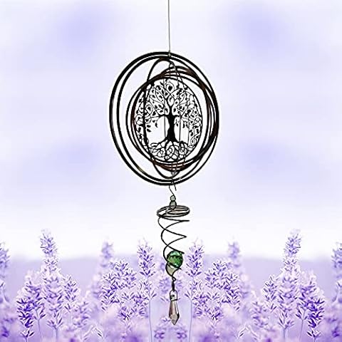 3D Metal Wind Hanging Spinner, Sun Spiral Wind Chimes, Wind Sculptures Hanging with Gazing Ball Spiral Tail, Stainless Steel 360 Degrees Spin Decor for Indoor Outdoor Garden Lawn Yard (Tree of life) Cover
