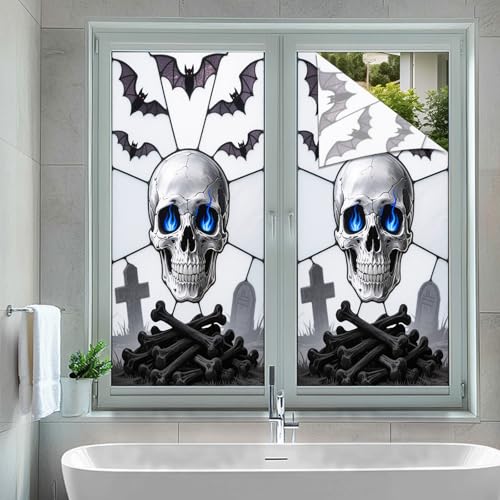 HOMETITUTE vinilo decorativo para ventana calavera azul 18x39 pulgadas miniatura 5