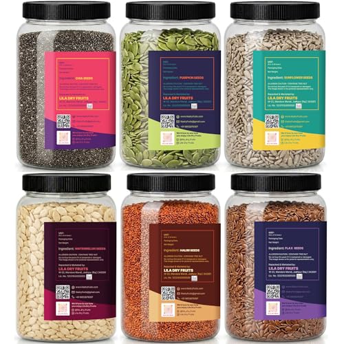 Image of LILA DRY FRUITS Super Seeds Combo Pack Chia Pumpkin Sunflower Flax Watermelon Halim Seed 100 g x 6 for Daily Nutrition Perfect for Gifting
