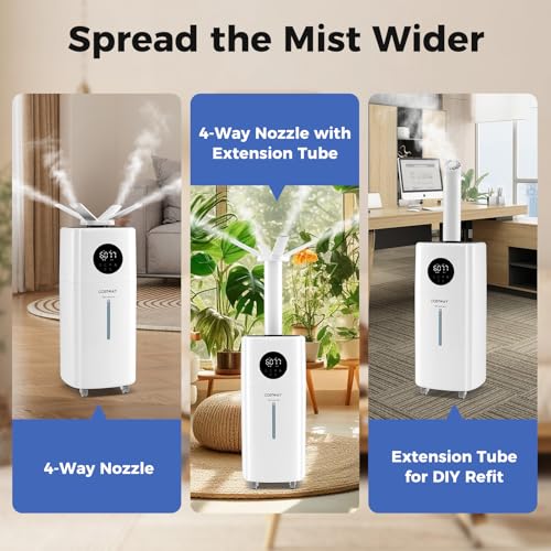 Image of COSTWAY 21L /5.5Gal Humidifier for Large Room, Top Fill Whole House Humidifier, 3 Mist Levels, Extension Tube, 360 Nozzles & Remote Control for Bedroom, Plants