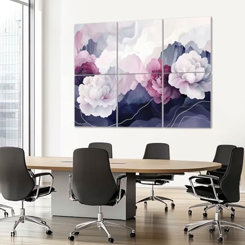 Paneles acústicos artísticos 6 piezas rosa polvo con peonías, montañas y ondas suaves, paneles de pared decorativos autoadhesivos para estudio y oficina 72"x48" miniatura 7