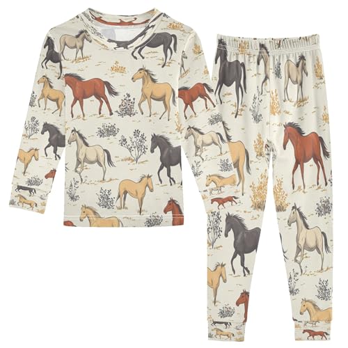 Vozoza Retro Horses Nature Pajama Sets Long Sleeve Top with Pants Cotton Soft Sleepwear 2 Piece Pjs Set Size 4T Multicolor