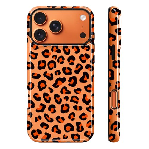 Image of Magnetic for iPhone 17 Pro Max Case for Women Men, Orange Leopard | Cute Cheetah Pattern Design [Compatible with MagSafe] 2-Layer Hybrid Shockproof Glossy Protective Cover