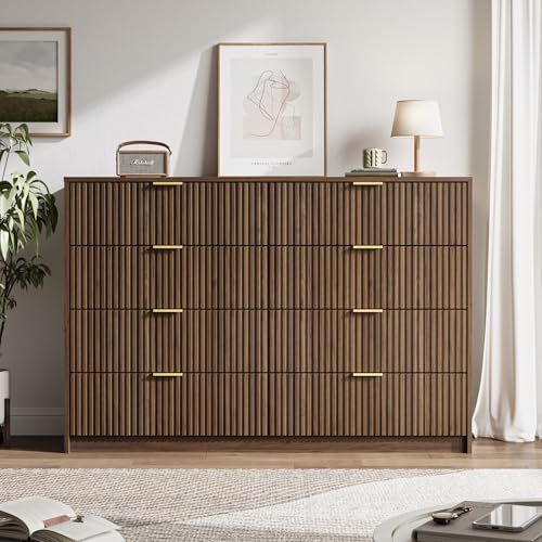 Image of MAISONARIA Dresser for Bedroom, 8 Drawer Double Dresser, Modern Chest of Drawers for Bedroom, Living Room, Entryway and Closet, 55 inch L x 15.7 inch D x 37.4 inch H, Walnut