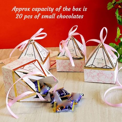 Image of SATYAM KRAFT 40 Pcs Small Diamond Shape Paper Folding Gift Boxes with Ribbon | Premium Return Gift Boxes for Wedding, Birthday, Engagement, Baby Shower, Chocolate & Dry Fruit Packaging (Multicolour)