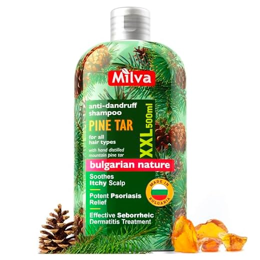 Milva Champu para Dermatitis Seborreica Alquitrán de Pino - 500 ml Natural Champú Anticaspa - Champu Psoriasis Hombre - Shampoo Anticaspa Cuero Cabelludo Seco y Escamoso - Champu Picor Cuero Cabelludo