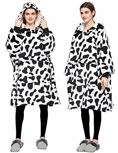 Image of KFUBUO Wearable Blanket Hoodie for Adults With Pocket All Patterns Dairycow | Sherpa, Fuzzy Blanket Hoodie, Oversized Sweatshirt Blanket, Kangaroo Pouch, Gifts for Mom, Cozy Gifts