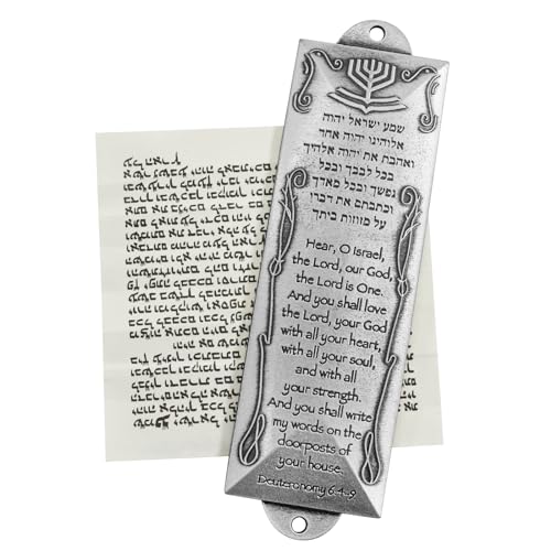MrMrKura Blessing Mezuzah for Door, Alloy Mezuzah with Scroll for Door, English Mezuzah Case with Non-Kosher Mezuzah Scroll for Jewish Gifts/Jewish Decor, Christmas, New Year, Easter (Silver)