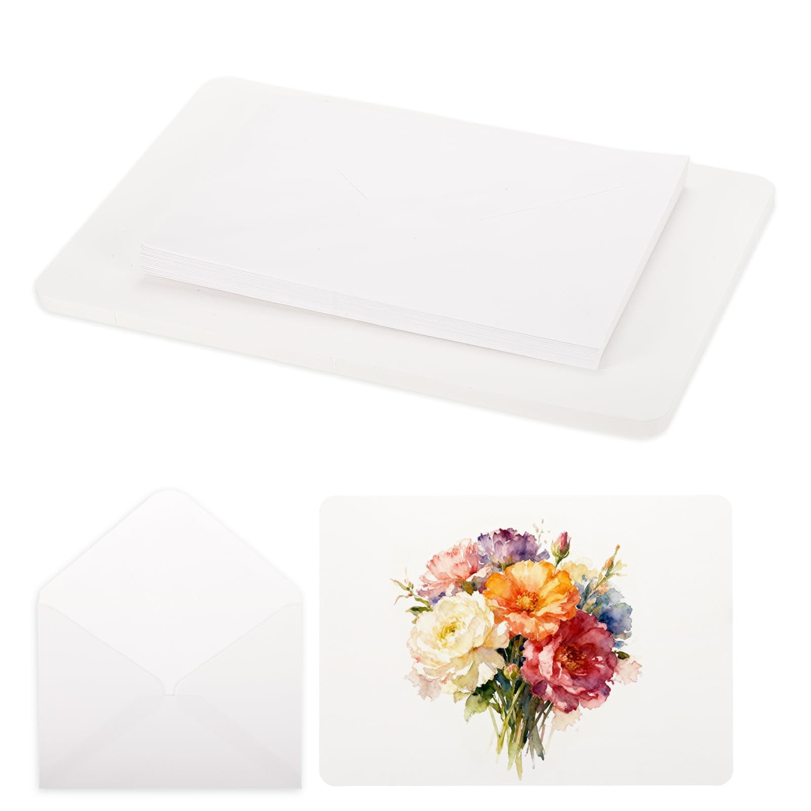 MECCANIXITY Lot de 40 feuilles de papier aquarelle avec enveloppes, 17,8 x 25,4 cm, 63,5 kg/300 g/m², papier aquarelle presse à froid pour carnet de croquis, journal (coin rond)