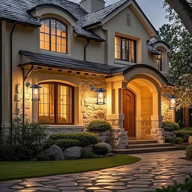 Solar Wall Lights Wall Sconce Black Exterior Lantern 2 Pack