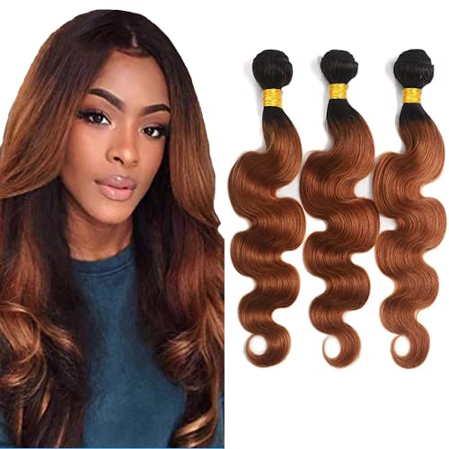 Ombre Brown Human Hair Bundles 22 24 26 Inch #1B/30 Brown Bundles Human Hair Body Wave Bundles Brazilian Remy Ombre Bund