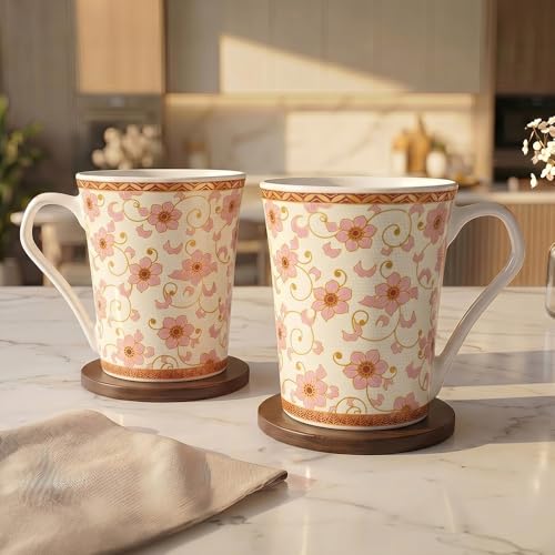 Image of U.P.C.Milk Mug Set of 2 | Ceramic & Bone China Coffee Milk Cups | Designer Printed Tea Coffee Mug Set | Large Capacity Milk Mugs | Microwave Safe Cup Set | Kitchen Drinkware Gift Set (UPC MM-A13)