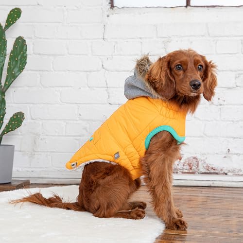 GF Pet Dog Parka Jacket Winter Sailor Warm Coat for Dogs Fleece Lined Vegan Fur Hooded Bodywarmer - Yellow - Medium - Image 4