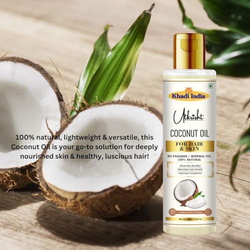 Image of Khadi Coconut Oil For Skin & Hair 100ml | Pure & Natural Oil for Hair Growth & Nourishing Skin Care | Non Sticky, Paraben & Mineral Oil Free | For All Hair Types | Daily Use for Men & Women