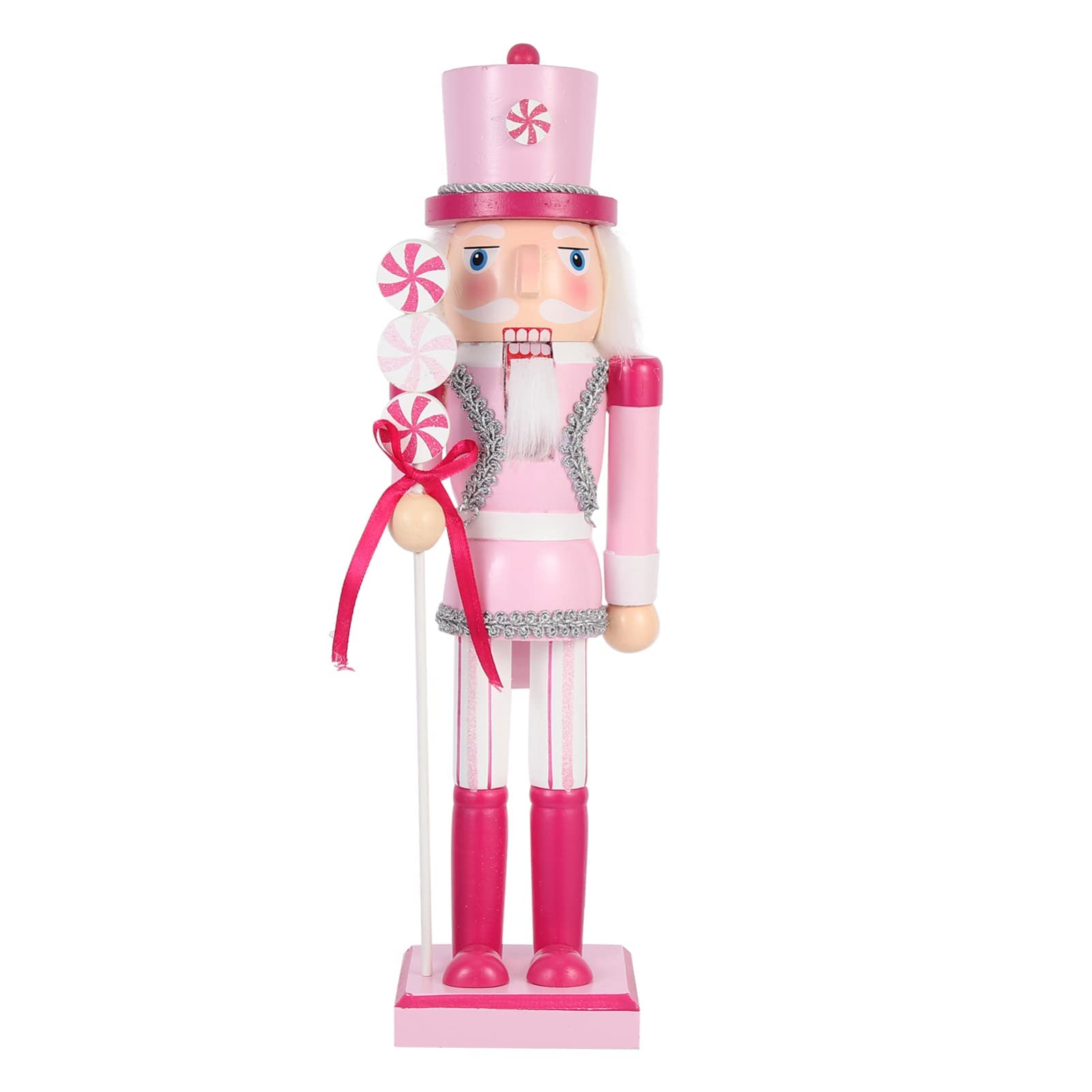 Pink Nutcracker Christmas Decor 14 Inch Nutcrackers Figures Traditional Wooden Christmas Decorations for Shelves and Tables(Lollipop)