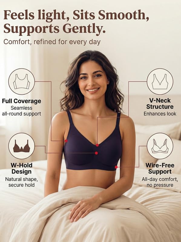 Image of Tweens Cotton Padded Bonded Bra for Women | Full Coverage Wire-Free Bra | Seamless No-Dig Comfort | Breathable Cotton | Elastic-Free Bottom Band & Side Wings | Pack of 1|