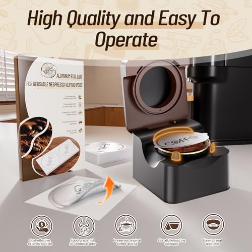 Image of 200 Pcs Aluminum Foil Seal Lids with Double Ear Tabs | Strong Sealing Performance, 3-Point Positioning Design for Reusable Nespresso Vertuo Coffee Pods Capsules
