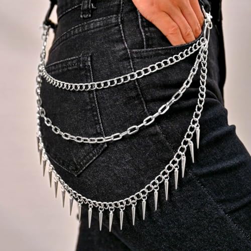 Goth Pants Chain Silver Layered Wallet Chain Punk Rivet Jeans Jewelry for Women and Men4