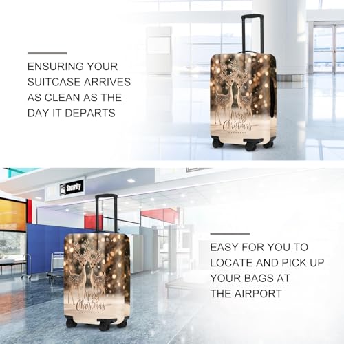 Image of Deer Christmas Luggage Cover - Two Reindeer in Snow with Glowing Tree, Warm Winter Scene Suitcase Protector for 18 20 22 Inch Bag