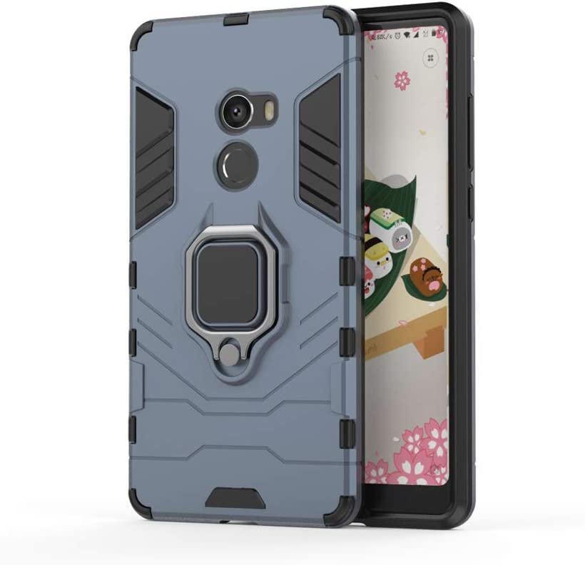 Cover per Xiaomi Mi Mix 2 con 360 Gradi Girevole Anello, Armor Custodia con Supporto Magnetico Auto, Silicone TPU e PC Protettiva Bumper Case Cover, Blu