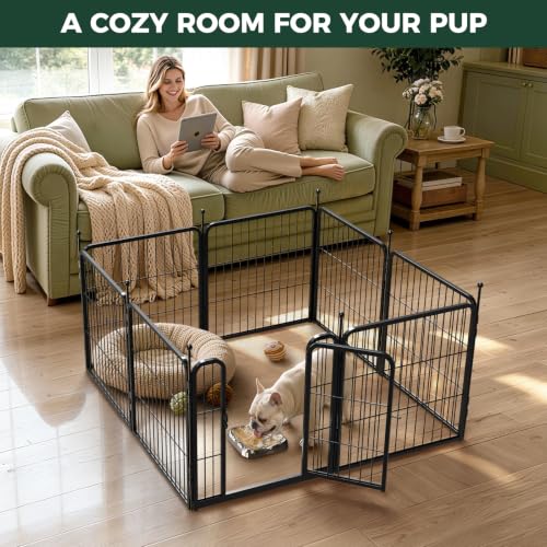 Image of FXW Rollick Dog Playpen with Stainless Steel Lick Mat, 24 inch H, 8 Panels