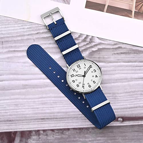 ANNEFIT Nylon Watch Band 19mm, One-Piece Waterproof Military Watch Straps with Heavy Silver Buckle (Blue) by ANNEFIT - Used condition - Image 2