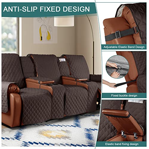 Image of Ruaozz Waterproof Recliner Sofa Cover with Console Non-Slip Couch Covers for Reclining Couches Pet Cover for Double Recliner Sofa Cover with Elastic Straps for Kid Dogs Pets (Chocolate, 3 Seater)