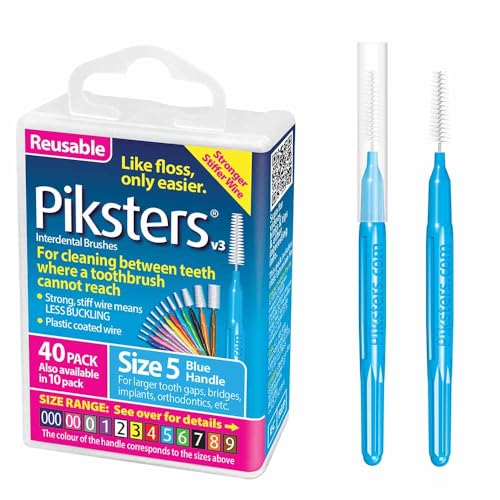 Piksters Interdental Brushes, 40 pk, Size 5, Interdental Tooth Brush for Large Gaps, Gum Soft...