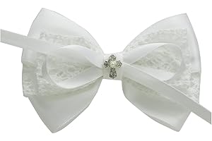 White Baptism Hair Bow for Girls - 4" Lace Bow with Cross