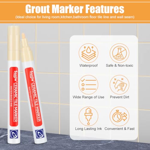 AOOSU Fugenstift Beige, 6 Stück Fugen Reparatur Stift Fugenmörtel Wasserfest mit 6 Ersatzspitze, Fliesen Reparaturstift Reparatur Marker für Fliesen Wand Boden von Fliese Badezimmer