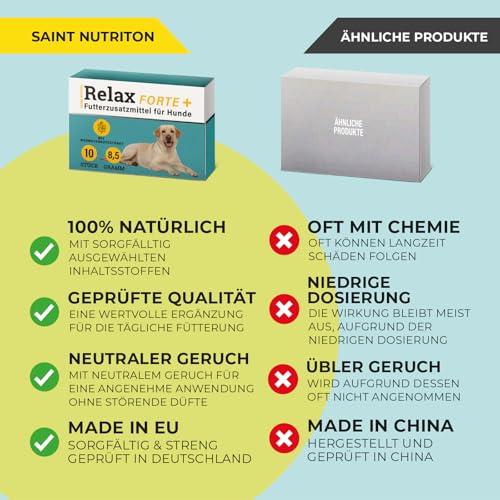 ADEMA NATURAL® Relax Forte+ – Beruhigungsmittel für Hunde Alternative - Natürlicher Futterzusatz bei Stress & Unruhe – Unterstützt Entspannung bei Reisen, Silvester & im Alltag - 10 Tabletten