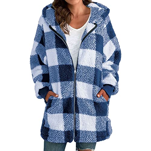 Casual Funktionsjacke Damen Mantel Warm Gefüttert Winter Kapuzenpullover Flauschig Leichte Damen-Fleecejacke mit Reißverschluss und Taschen Outdoor-Hardshelljacken Für Damen