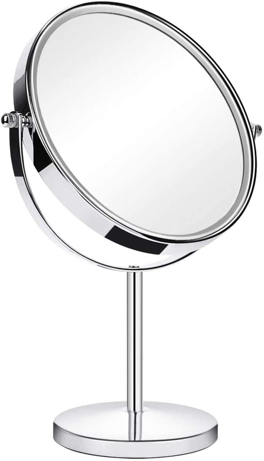 ANGNYA Double Sided Vanity Mirror 20 cm(8-Inch), 1X and 3X Magnifying Mirror Round Freestanding Makeup Mirror for Bedroom, 360 Degree Swivel with Stainless Steel Frame