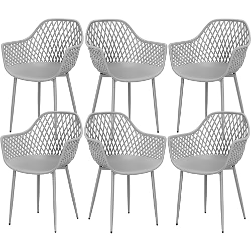 buybyroom Chaise de Jardin Exterieur, Lot de 6 Chaise Plastique avec Accoudoir et Pied en Métal, Fauteuil Jardin Exterieur pour Terrasse, Balcon, Salle a...