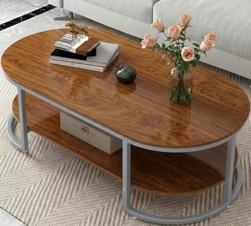 Image of Coffee Tables for Living Room Modern Coffee Table Oval Sofa Table Center Tables for Living Room 2 Tier Side Table Small Apartment Home Furniture Black Gold 2T (Gry Brown)