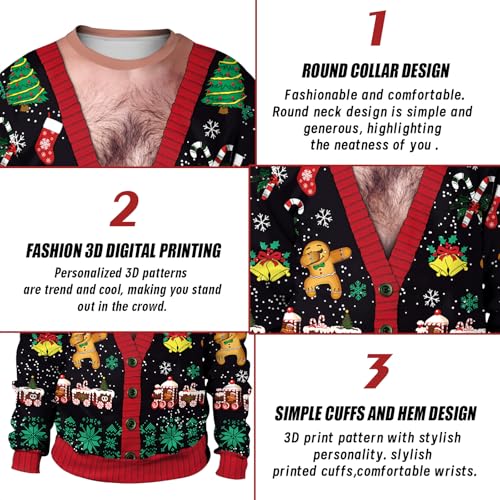 Eciodci Fake Cardigan Christmas Sweatshirt with Xmas Lights Print - Image 6