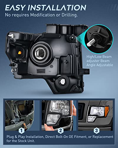 Image of Nilight 2009 2010 2011 2012 2013 2014 F150 Headlight Assembly Black Housing Amber Corner Clear Lens Driver and Passenger Side Headlamp Replacement 2 Pack