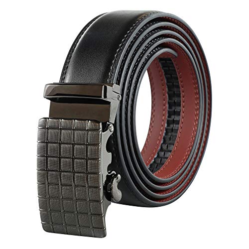 Mens Leather Belt With Adjustable Automatic Ratchet Buckle Mechanism mens dress belt