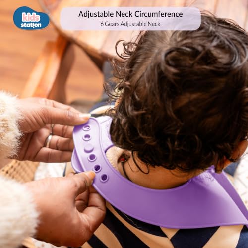 Image of Kids Station Silicone Baby Bib for Feeding & Weaning BPA Free, Soft Adjustable Neckline with Buttons, Washable & Reusable, Ideal for Babies & Toddlers 6 to 36 Months - Purple