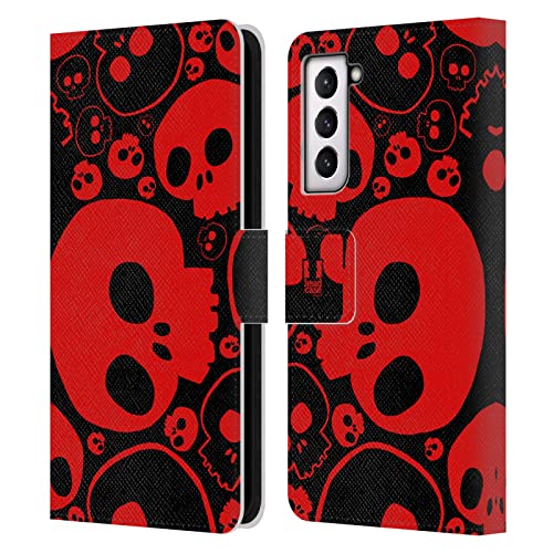 Étui portefeuille Galaxy S21 FE 5G Head Case Designs Rouge Crânes Jazzy en cuir