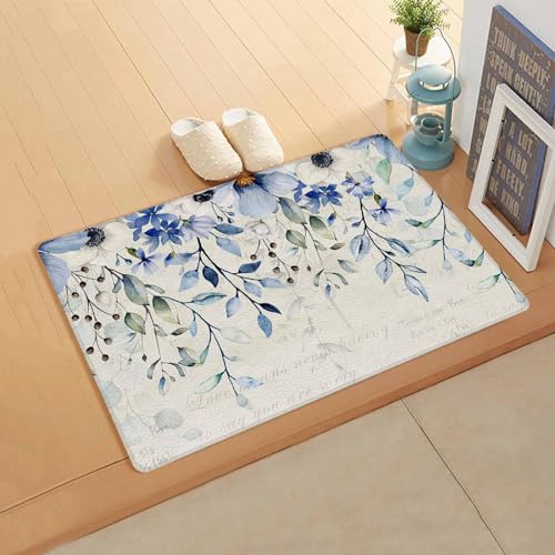 Blue Tulip Antifatigue Kitchen Bath Door Mat Cushioned Runner Rug,Washable Welcome Floor Sink Mat,Waterproof & Non-Slip Kitchen Standing Doormat,Farmhouse Eucalyptus Leaves Vintage Newspaper 18