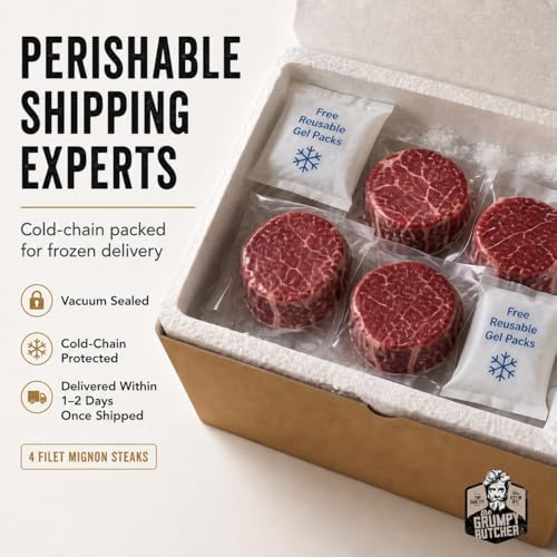 Image of Grumpy Butcher Aged Large Filet Mignon Steak, 4 Pack | USDA Top Choice Beef Tenderloin Filets With Gift Box Option Ships Frozen