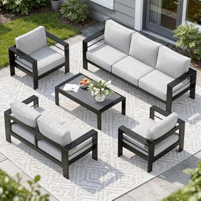 Solaste Aluminum Patio Furniture Set for All Weather, Oversized Metal Outdoor Furniture Set with 27.5" Deep Seating and 3.2" Wide Armrest, Outdoor Patio Conversation Sets with 10" Back Suport Cushion