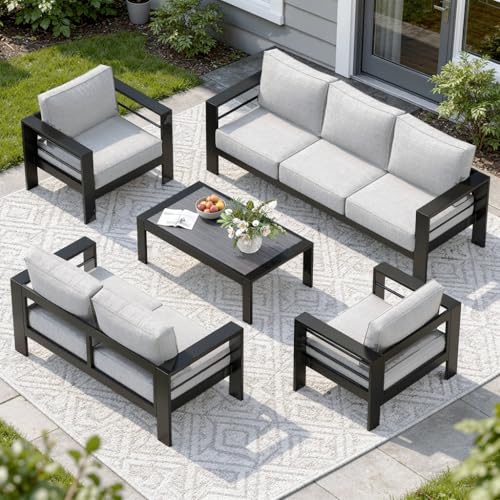 Solaste Aluminum Patio Furniture Set for All Weather, Oversized Metal Outdoor Furniture Set with 27.5' Deep Seating and 3.2' Wide Armrest, Outdoor Patio Conversation Sets with 10' Back Suport Cushion