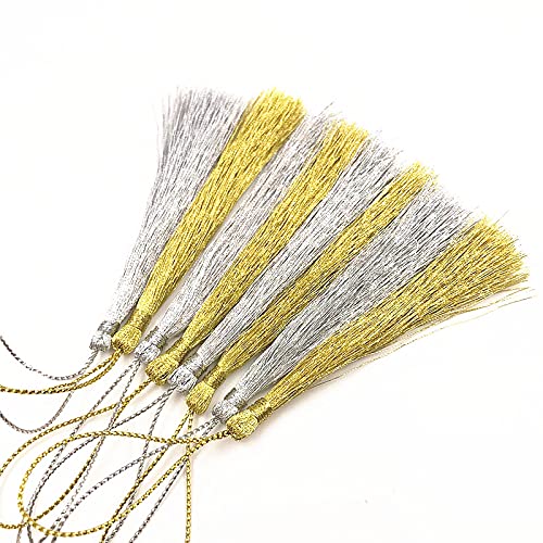 QUNINE 50 Pz 8mm Nappa in Filo d'oro e Argento Accessori per Gioielli Fai da Te Decorazione Regalo Nappa/Segnalibro/Abbigliamento/Nappa per Tende-13cm,Argento (Oro 13cm)