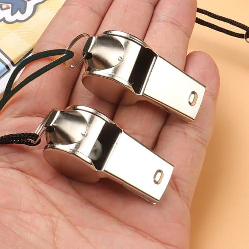 3 silbatos deportivos de acero inoxidable con cuerda miniatura 1